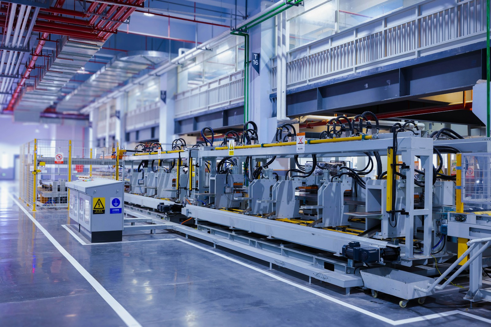 Automated production line inside an advanced manufacturing facility
